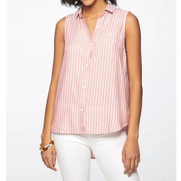 Beach Lunch Lounge Multicolor Striped Sleeveless Button Front Shirt Small - Picture 1 of 6